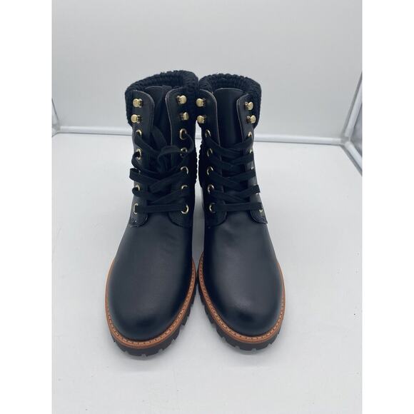 New Jack Rogers Harper Leather Lace Up Hiker Knit Block Heel Boots Black Size 9M - Picture 3 of 7